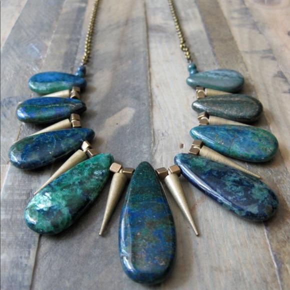 NEW Artisan Chrysocolla and Brass Necklace - Picture 3 of 13